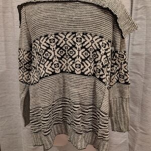 Baciano Black and White Patterned Open Front Cardigan - XL